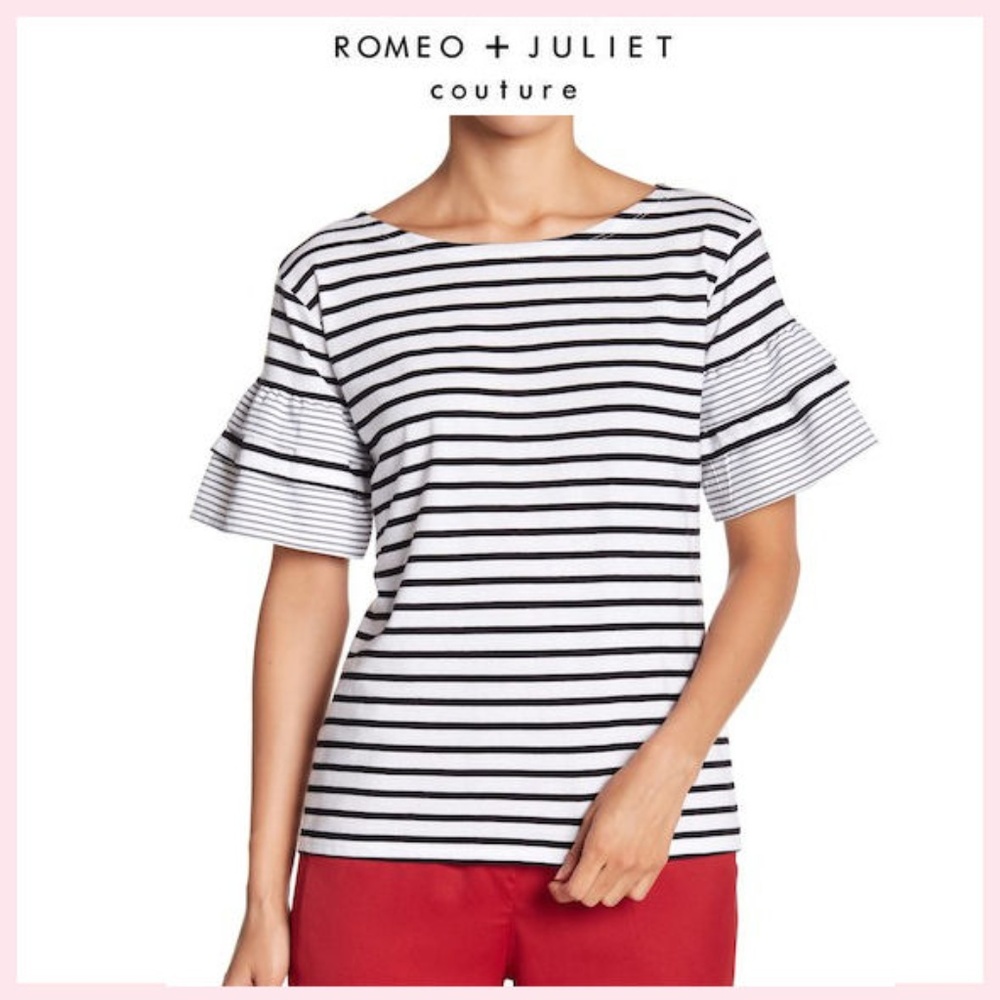 NWT Romeo + Juliet Couture Top Stripe Bell Sleeves